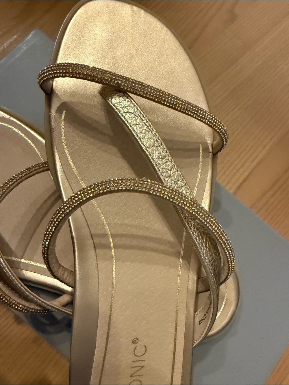 Vionic Gold Strappy Slide Sandals with Rhinestone Accents - Picture 5 of 6